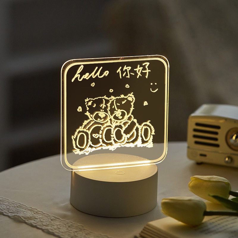 แผ่นรองเขียนเรืองแสง อะคริลิคใส LED โคมไฟข้างเตียง สามารถระบายสีได้ สามารถลบได้ - รูปที่ 4