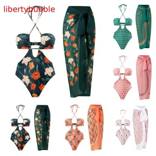 ^libertybubbler^ ชุดว่ายน้ํา ชุดบิกินี่ แบบกระโปรง พิมพ์ลาย สําหรับผู้หญิง 3 ชิ้น