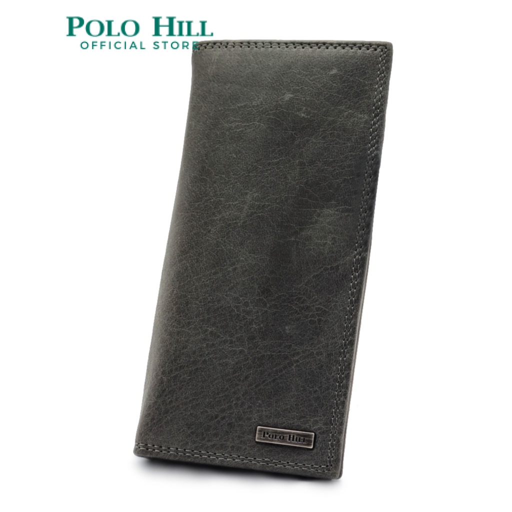 Polo HILL Mens Leather RFID Protected Khaki BiFold Long Wallet C-PHW-6081-4-5