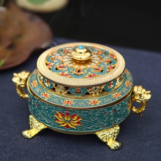 โลหะเคลือบcloisonnéเคลือบกระถางธูปสไตล์ทิเบตบ้านในร่มไม้จันทน์ไม้กฤษณาแผ่นธูปธูปสร้างสรรค์ตกแต่งพิธีชงชา