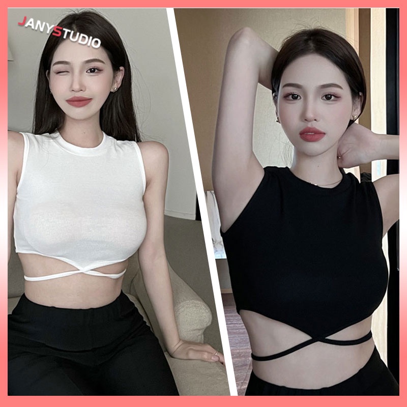 New fashion ครอปท็อปสุดเซ็กซี่ เสื้อกั๊กเซ็กซี่ผิดปกติ งานผ้านุ่ม ใส่สบาย มี 2 สีให้เลือก