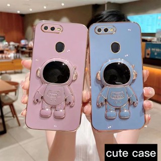 เคส OPPO F7 เคส OPPO F9 เคส OPPO F11 Pro เคส OPPO F7 F9 F11 Pro A3S A12E A83 A9 2020 เคสโทรศัพท์มือถือ ลายนักบินอวกาศน่ารัก พร้อมขาตั้ง สีพื้น สําหรับ