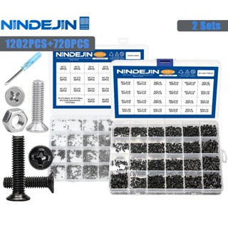 Nindejin ชุดสกรูหัวแบน เหล็กคาร์บอน สเตนเลส M1-M1.6 สีดํา สําหรับแล็ปท็อป M1.4-M3 720 ชิ้น 1202 ชิ้น