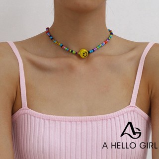 A HELLO GIRL สร้อยคอลูกปัด รูปหน้ายิ้ม แฮนด์เมด เครื่องประดับแฟชั่น สําหรับผู้หญิง