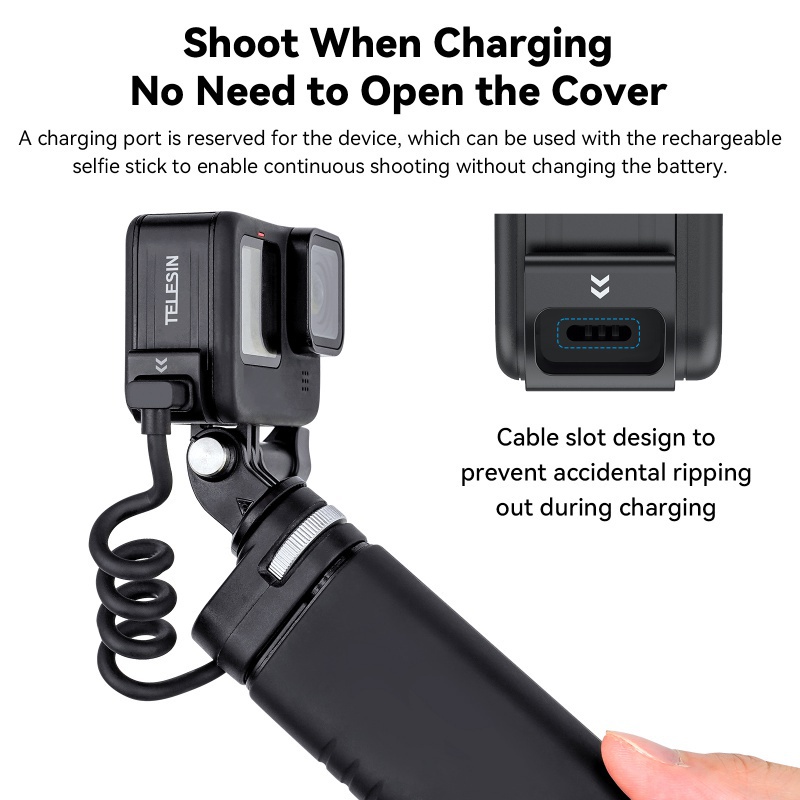 TELESIN For GoPro 9 10 11 Waterproof Side Cover Easy Removable Type-C Charging Cover Port For GoPro Hero 9 10 11 Battery