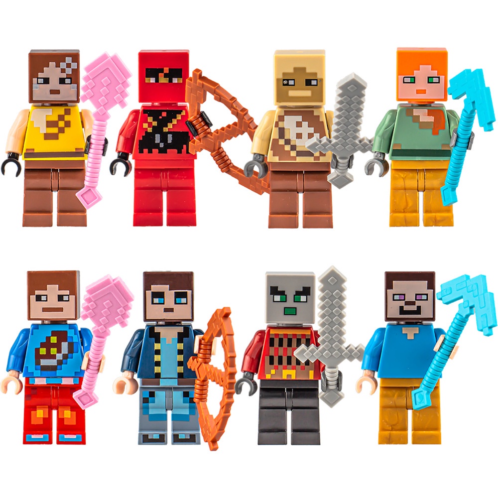 8 ชิ้น/เซ็ต Minecraft Minifigure Steve Alex Enderman ประกอบบล็อกของเล่นอิฐเด็กในตัวเลขการกระทํา YM