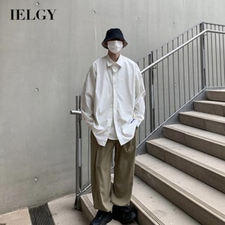 IELGY เสื้อเชิ้ต แขนยาว สีขาว สไตล์ฮ่องกง ญี่ปุ่น สําหรับผู้ชาย