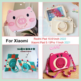 เคสซิลิโคน ลายการ์ตูนเด็ก สําหรับ Xiaomi Pad 5 5Pro 11 นิ้ว Redmi Pad 10.61 นิ้ว 2022 360° ฝาครอบขาตั้ง แบบพับได้ หมุนได้