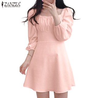 ZANZEA Women Long Sleeved Mini Square Collar Party Elegant Casual Short Dresses