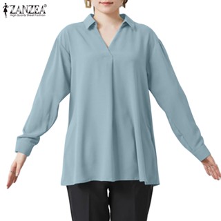 Zanzea เสื้อเชิ้ตแขนยาว คอวี สีพื้น สไตล์เรียบง่าย สําหรับผู้หญิง