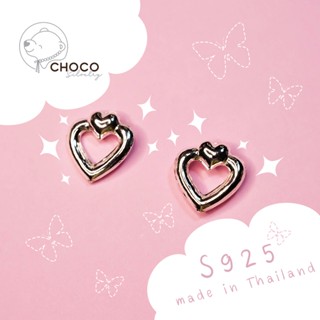 S925 ต่างหูเงินแท้ หัวใจเงิน EY03 Sterling Silver Stud Earrings