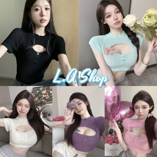 L.A Shop พร้อมส่ง เสื้อไหมพรมแขนสั้น ดีเทลเว้าหน้าเล็กน่ารักมากสีพาสเทลสุดๆ "88157"