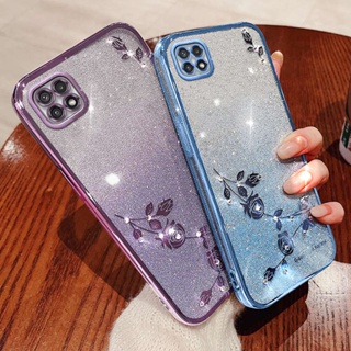 เคสโทรศัพท์ซิลิโคน TPU ใส แบบนิ่ม ลายดอกกุหลาบ ประดับเพชรเทียม สําหรับ Samsung Galaxy A22 5G