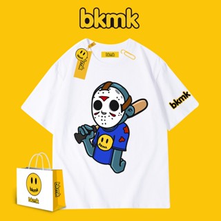 Bkmk เสื้อยืดคอกลม แขนสั้น พิมพ์ลายหน้ายิ้ม ทรงหลวม แฟชั่นฤดูใบไม้ผลิ และฤดูร้อน สําหรับผู้หญิง