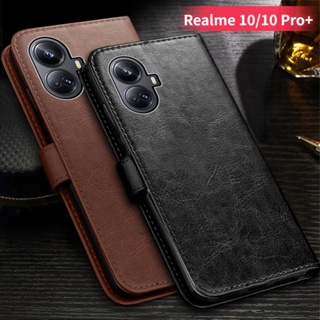 เคสโทรศัพท์มือถือหนัง ฝาพับ กันกระแทก พร้อมช่องใส่บัตร หรูหรา สําหรับ Realme 10 Pro Plus 10Pro+ Realme10Pro+ 4G 5G RMX3630 RMX3686