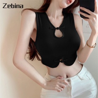 Zebina หัวเข็มขัดย้อนยุคสไตล์จีนใหม่พร้อมแผ่นรองหน้าอกเสื้อกั๊กสวมด้านนอกไม่สม่ำเสมอความปรารถนาที่บริสุทธิ์สาวร้อนสีทึบการออกแบบที่ตรงกันทั้งหมด