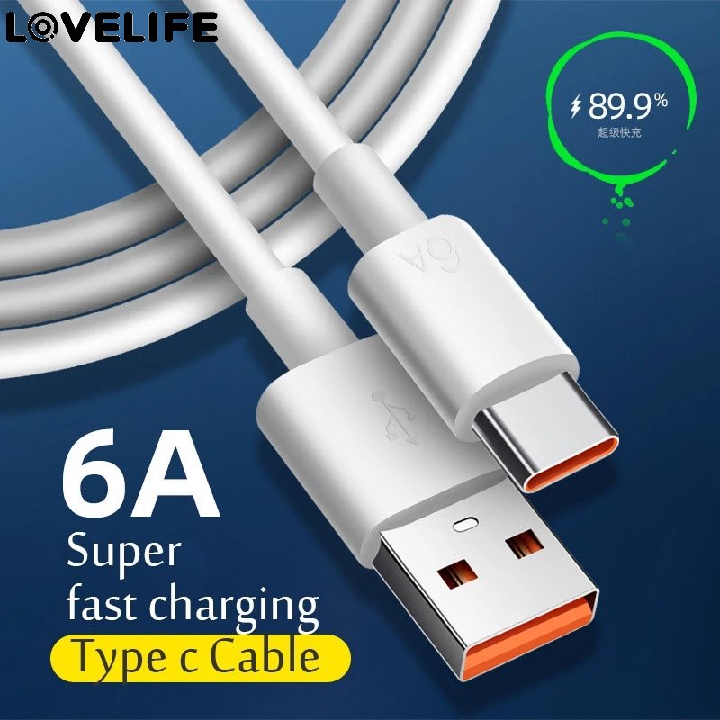 สายชาร์จเทอร์โบ USB Type C 6A 40W ชาร์จเร็ว สําหรับ Huawei Mate 40 50 Xiaomi 11 10 Pro OPPO R17