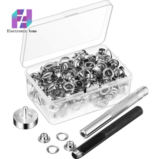 100Pcs Metal Eyelets Set 7Mm Grommet Rings Kit with Mounting Punch Rod for DIY Accessories Leather Craft Clothing Repair