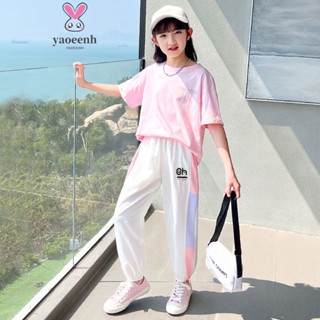 【YAOEENH】พร้อมส่ง ชุดกีฬา เสื้อยืดลําลอง ผ้าเรยอน พิมพ์ลายตั…