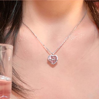 Elegant Fashion Alloy Rhinestone Opal Heart Necklace for Women