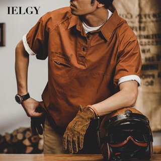 IELGY เสื้อยืดแขนสั้น ทรงหลวม สไตล์อเมริกันย้อนยุค สําหรับผู้ชาย