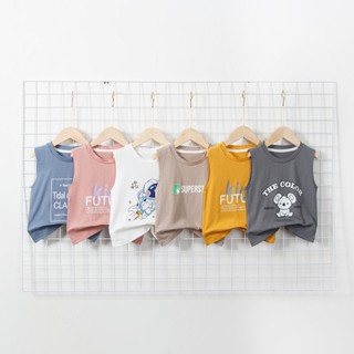 [ZY] พร้อมส่ง เสื้อกั๊กแขนกุด ผ้าฝ้ายแท้ ลายการ์ตูน I-Shaped สไตล์เกาหลี เรียบง่าย สําหรับเด็ก 80-160 ซม.