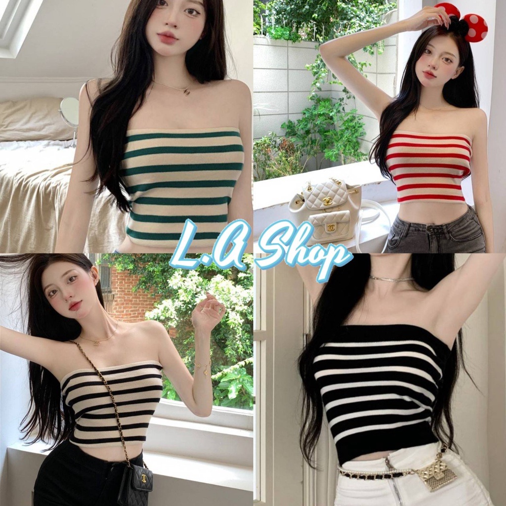 L.A Shop พร้อมส่ง เสื้อเกาะอกไหมพรม ดีเทลลายทางมี4สีน่ารักมาก "52139"