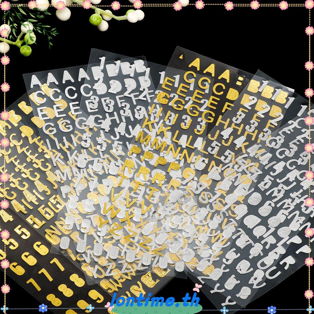 Lontime สติกเกอร์ ลายตัวอักษร และตัวเลข สีทอง และสีเงิน มีกาวในตัว สําหรับตกแต่งสมุดโน๊ต DIY