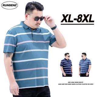 เสื้อยืดโปโล แขนสั้น ลายทาง ทรงหลวม ขนาดใหญ่ XL-8XL สําหรับผู้ชายอ้วน