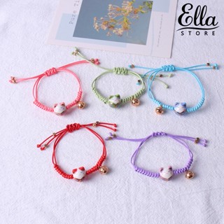 Ellastore123 สร้อยข้อมือเซรามิค เชือกถัก รูปกระดิ่งแมว ขนาดเล็ก ปรับได้ เครื่องประดับ สําหรับชีวิตประจําวัน