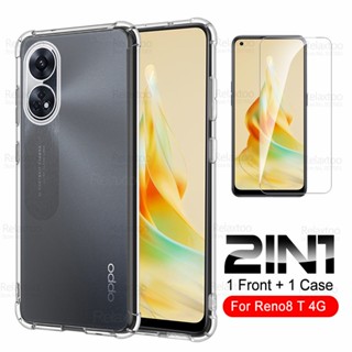 2in1 เคสกระจกนิรภัย ซิลิโคนใส ป้องกันกล้อง สําหรับ Oppo Reno8 T 4G 6.43 นิ้ว CPH2481 Reno 8 T 8T Reno8T