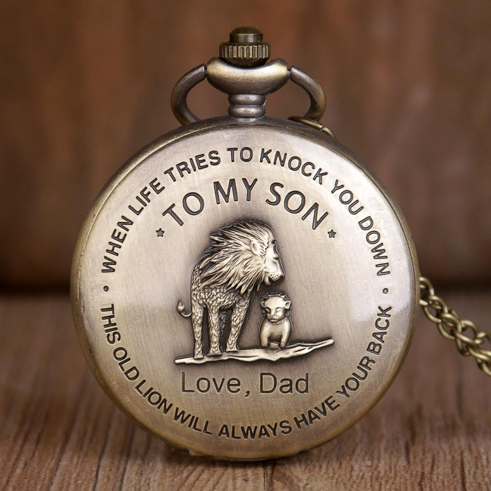 Creative Lettering To My Son Lion Bear Love Dad Quartz Pocket Watch
