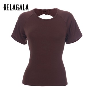 Relagala เสื้อยืด คอกลม แขนสั้น สีพื้น แบบโปร่ง เซ็กซี่ สําหรับผู้หญิง 2023