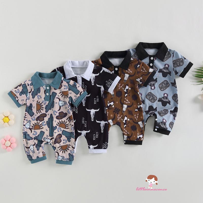 Innocence-baby Boys Summer Jumpsuit Casual Bull Head Print Short Sleeve Romper
