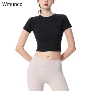 Wmuncc เสื้อยืด แขนสั้น รัดรูป แห้งเร็ว เหมาะกับการเล่นโยคะ ฟิตเนส วิ่ง สําหรับผู้หญิง