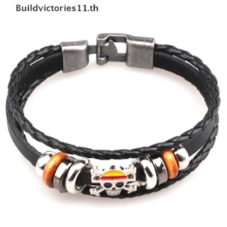 Buildvictories11 กําไลข้อมือหนังถัก ลายอนิเมะโจรสลัด สีดํา สไตล์พังก์ สําหรับผู้ชาย ผู้หญิง TH