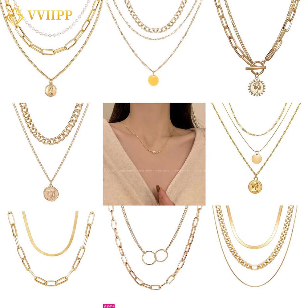Retro Pearl Butterfly Gold Necklace Multilayer Pendant Choker Chain for Women Fashion Jewelry Accessories