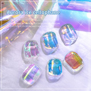 Nail Art Aurora Ice Cellophane ขนาดใหญ่ที่มีสีสัน Transfer กระดาษเลเซอร์เครื่องประดับ Candy กระดาษ DIY 5สีสติกเกอร์ Nuuo