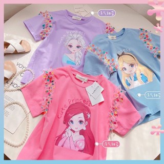 Girls short-sleeved T-shirt skirt 2023 new fashionable cartoon princess polka dot mesh half-sleeved skirt top summer fashion