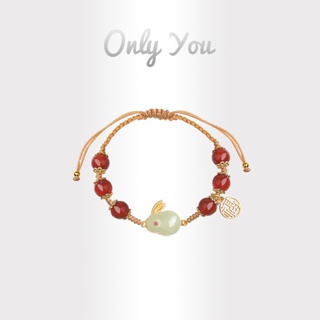 Only You สร้อยข้อมือเงิน เกรด S925 จี้หยกอาเกตถัก ลายตัวละคร Hetian Jade Fu