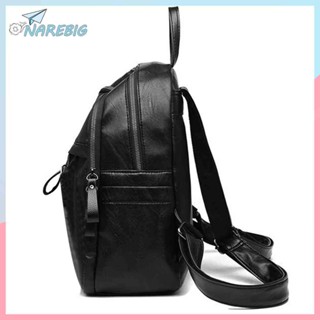 ( Narebig ) Vintage Women Student PU Leather Solid Color Large Capacity Backpack Schoolbag ✿