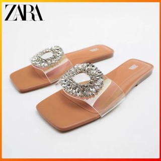 Zara รองเท้าแตะ ส้นแบน คริสตัลใส สไตล์แฟรี่ แฟชั่นฤดูใบไม้ผลิ และฤดูร้อน สําหรับผู้หญิง