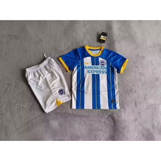 เสื้อกีฬาแขนสั้น ลายทีมชาติฟุตบอล Brighton&amp;HoveAlbionF.C. 22/23 ชุดเหย้า สําหรับเด็ก (TOP+PANT)