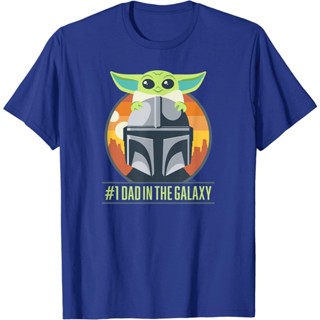 เสื้อยืดแขนสั้นStar Wars The Mandalorian and Grogu #1 Dad in the Galaxy เสื้อยืดผู้ชายพิมพ์ลายกราฟิก, เสื้อแฟชั่นผู้ใหญ่