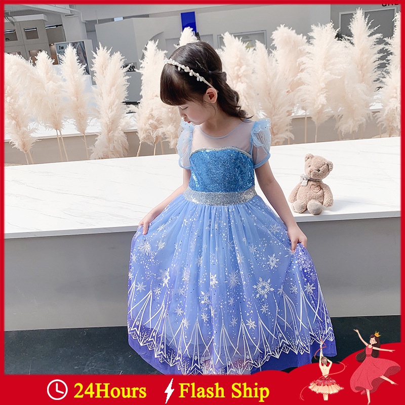 Frozen 2 ชุดเจ้าหญิงสําหรับสาว Elsa Sequined อย่างเป็นทางการ Occasion ชุดเดรสยาววันเกิดคอสเพลย์ Vestido
