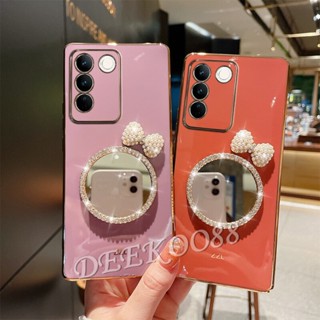 เคสโทรศัพท์มือถือแบบนิ่ม กันกระแทก ลายโบว์น่ารัก 3D พร้อมกระจก สําหรับ VIVO V29 5G VIVOV29