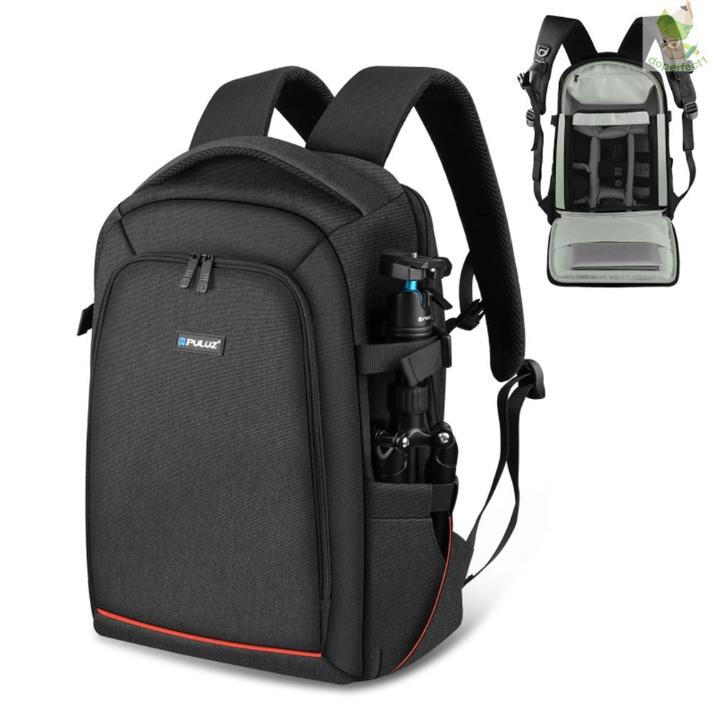 PULUZ PU5015B Camera Backpack Waterproof Camera Bag Large Capacity Camera Case with Laptop Compartment Tripod Holder Rain Cover for Women Men Photographer
