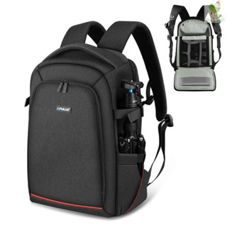 PULUZ PU5015B Camera Backpack Waterproof Camera Bag Large Capacity Camera Case with Laptop Compartment Tripod Holder Rain Cover for Women Men Photographer