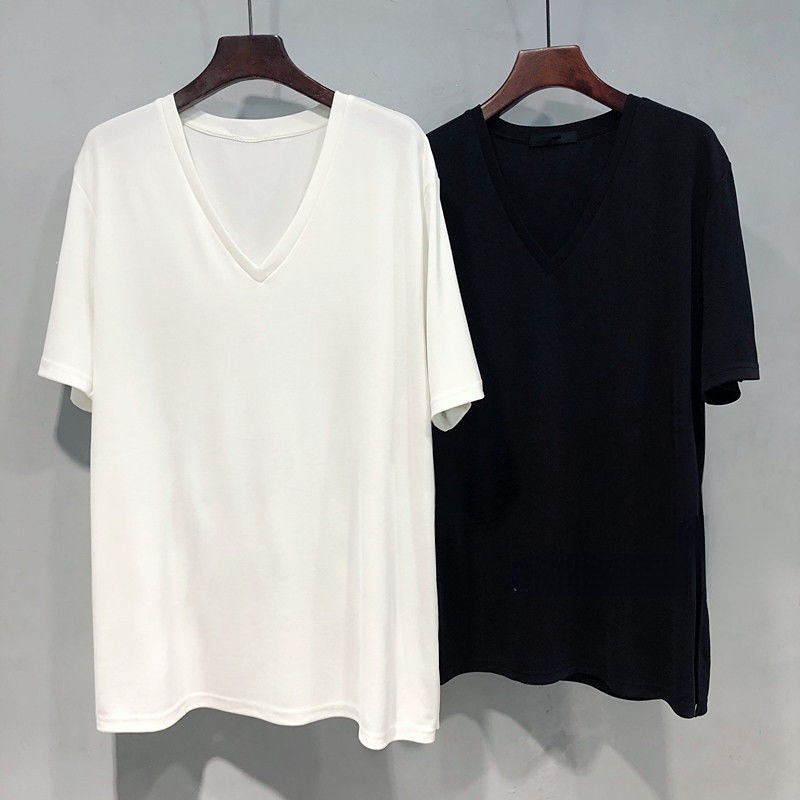 【Tshirt Oversized】เสื้อยืดแขนสั้น คอวี ทรงหลวม ขนาดใหญ่ สไตล์เกาหลี มินิมอล แฟชั่นฤดูร้อน 50-150 กก.