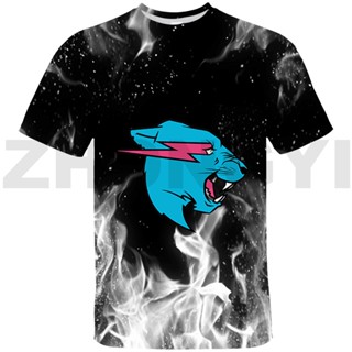 เสื้อยืดแขนสั้น พิมพ์ลายกราฟฟิคการ์ตูน Mr Wolf Beast Lightning Cat 3 มิติ สไตล์ฮิปฮอป ขนาดใหญ่ สําหรับเด็ก